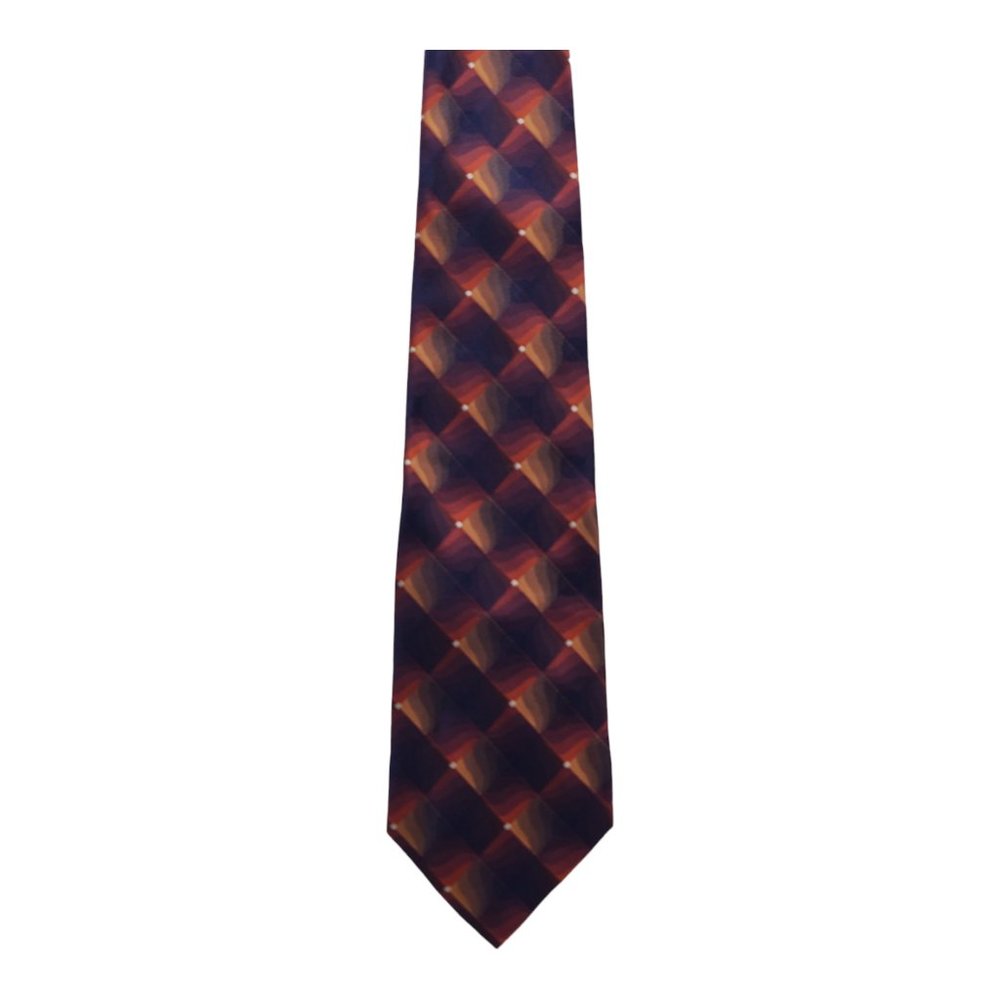 Van Heusen Checkered Pattern Red 100% Silk Necktie